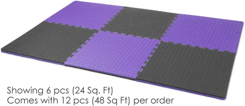 Miniatura 5 de Xspec Azulejos de espuma EVA reversible de 1 pulgada extra gruesa de 48 pies cuadrados (24 x 24 pulgadas), patrón de acero, 12 piezas, negro/morado