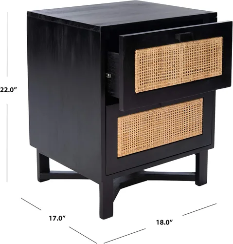 Miniatura 3 de SAFAVIEH Home Collection Hedwig - Mesita de noche de ratán negro y natural de 2 puertas