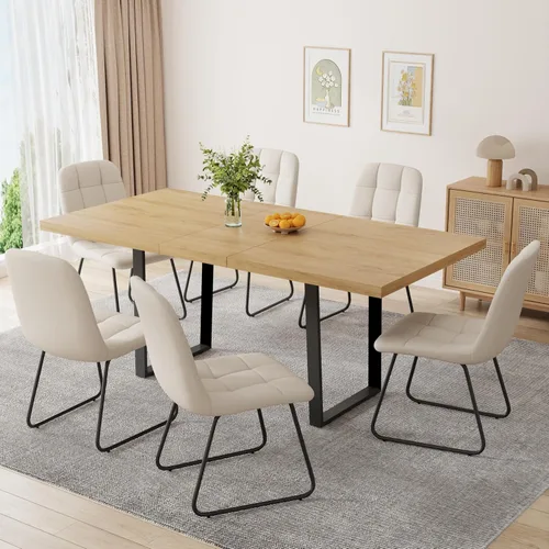 Miniatura 45 de ZckyCine Conjunto moderno de mesa de comedor de 5 piezas con mesa rectangular de madera y 4 sillas tapizadas en cuero, capacidad para 4 personas