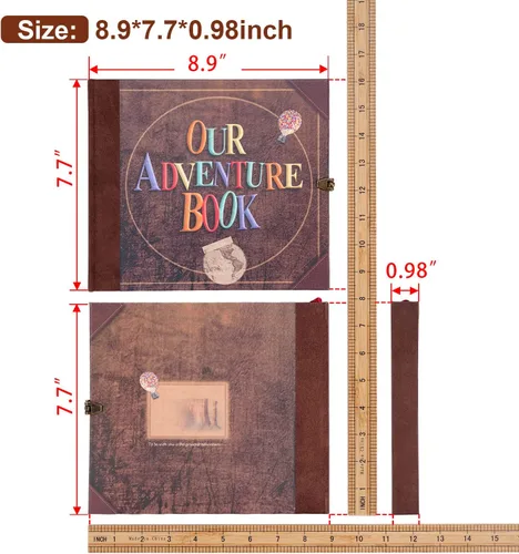 Miniatura 2 de JIMBON Nuestro libro de aventuras álbum de recortes de fotos estilo retro con tapa de letras en relieve diario de viaje, kit de libro de recortes