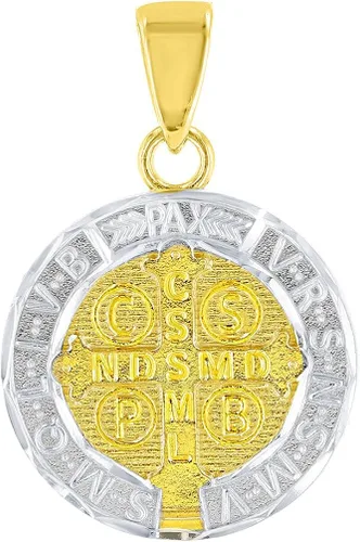 Miniatura 2 de Colgante de oro amarillo de 14 quilates pulido y satinado con medalla de San Benito