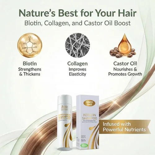 Miniatura 3 de Vitamins - Champú de queratina para tratamiento capilar con biotina, proteína de colágeno y aceite de ricino para cabello rizado, ondulado y lacio