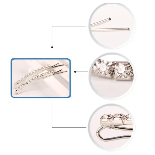 Miniatura 2 de 12 Piezas de Horquillas con Diamantes de Imitación, Pinzas para el Cabello de Metal Plateado, Horquillas de Diamantes de Imitación con Cristales