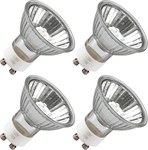 Bombillas halógenas GU10 (paquete de 4) – 20 W 120 V regulable 2700 K blanco cálido MR16 bombilla para paisaje, luces de pista, fibra óptica,