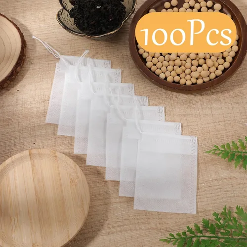 Miniatura 3 de 100 bolsas de té sueltas desechables de té de hojas vacías con cuerda, bolsa de té rellenable para café y especias, 3.15 x 2.4 pulgadas