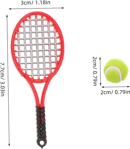 Miniatura 2 de SUPVOX Juego de tenis en miniatura de 6 piezas, accesorios deportivos para casa de muñecas a escala 1:12, con raquetas y bolas, juguete realista