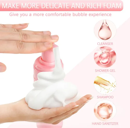 Miniatura 4 de Botella de espuma vacía rosa de 5.1 oz/5.1 fl oz, botella de espuma de viaje para jabón, champú, botella dispensadora de espuma de limpieza