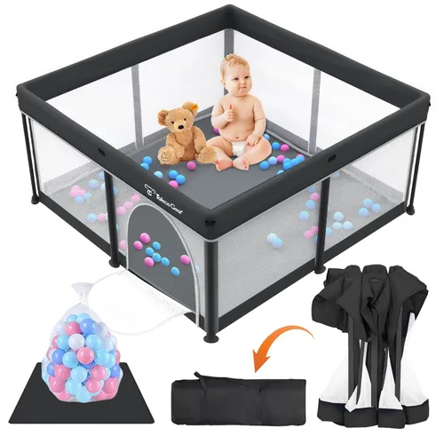 Corral de juego plegable para bebés Taleco Gear con alfombra, 50''x50'' corral para bebés y niños pequeños, corral para bebés con puerta,