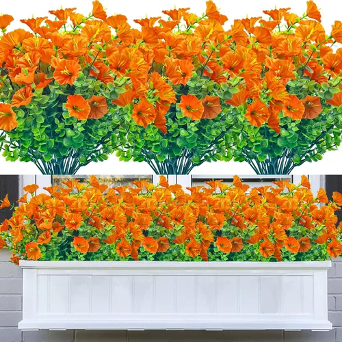 Miniatura 12 de 20 paquetes de flores artificiales para exteriores, flores falsas resistentes a los rayos UV, arbustos de plástico sintético para decoración Azul