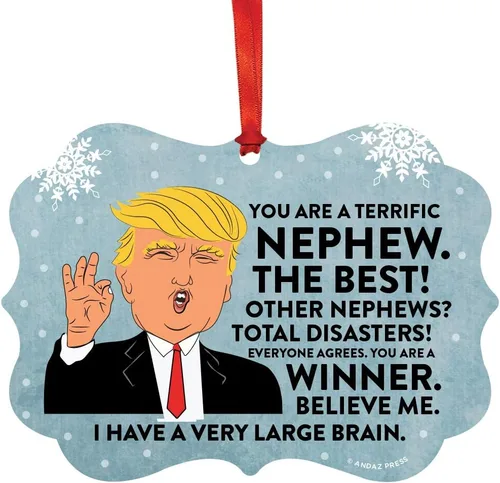 Miniatura 45 de Andaz Press Divertido presidente Donald Trump Fancy Frame Recuerdo Adorno de Navidad Regalo de mordaza, Perra fantástica, 1 paquete, ideas de regalo