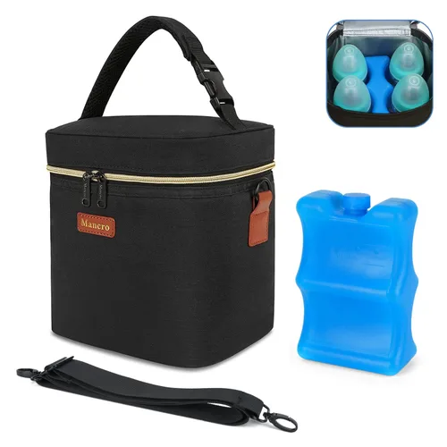 Mancro Bolsa enfriadora de leche materna de viaje, se adapta a 4 biberones de hasta 9 onzas, bolsa para biberones con paquete de hielo, enfriador de