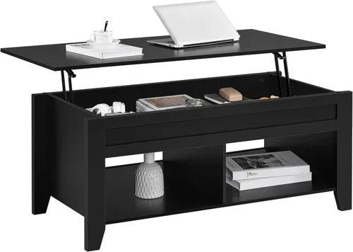 Miniatura 14 de Yaheetech Mesa de Centro con Tapa Elevable con Compartimento de Almacenamiento Oculto y 2 Estantes Abiertos, Tablero Elevable Mesa Central Emergente