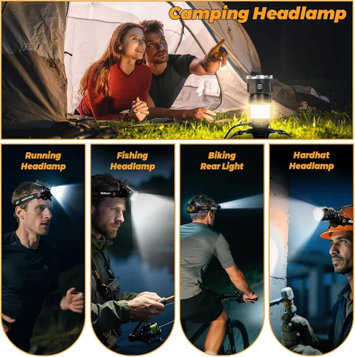 Miniatura 7 de 220000 Camping Headlamp and Bike Light Function 17 Modes Motion Sensor Adjustable Focus, More Than 95H Standby IP65 Waterproof, 125° Angle Head Lamp