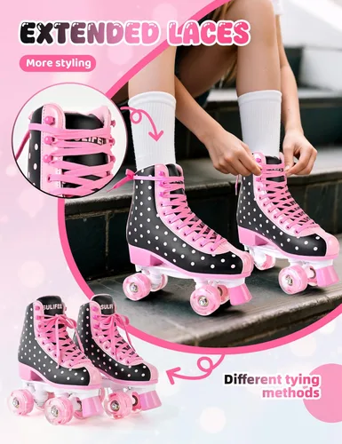 Miniatura 3 de SULIFEEL Patines de ruedas para niñas y mujeres con ruedas iluminadas y patrón de lunares, patines para niños y adultos para uso en interiores y al