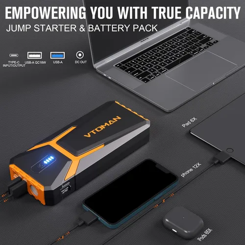 Miniatura 4 de VTOMAN V10 Pro 4500A Arrancador de coche portátil (todo a gas, motor diesel de 10.0L) caja de litio de 12 V, paquete de alimentación de batería +
