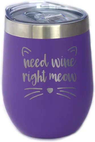 Miniatura 10 de Need Wine Right Meow - Vaso de vino de gato con tapa deslizante, vaso aislado de acero inoxidable sin tallo, regalos divertidos y bonitos