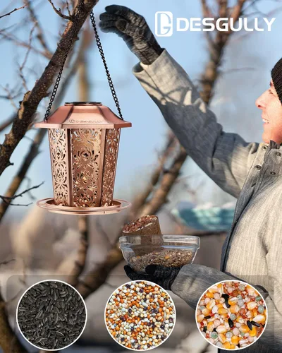 Miniatura 3 de Comederos solares para pájaros para exteriores colgantes - Comedero de pájaros de metal de grado premium, a prueba de mordidas, resistente al clima
