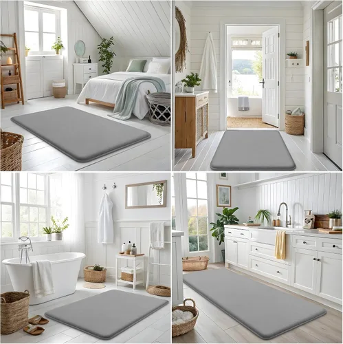 Miniatura 8 de Smiry Tapete de Baño de Espuma Viscoelástica de 24x16 Pulgadas, Tapetes de Baño Extra Suaves y Absorbentes, Alfombra Antideslizante Lavable para Gris