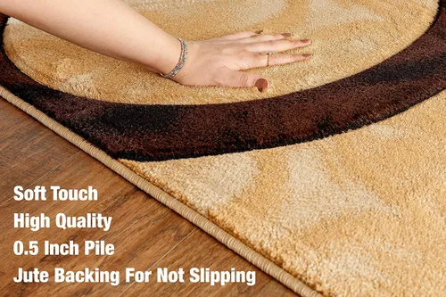 Miniatura 6 de GLORY RUGS Alfombra de área 2x3 marrón, tapete para puerta, círculos modernos, suave, alfombra de piso contemporánea con textura esponjosa