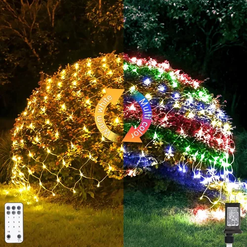 Miniatura 16 de JMEXSUSS - Luces de red para exteriores impermeables, de 12 x 5 pies, con enchufe y 8 modos con control remoto, 360 luces LED para decoración