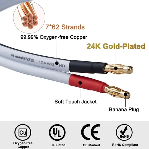 Miniatura 4 de Cable de altavoz de alta fidelidad de alta fidelidad HD de alta calidad de 12 AWG (paquete de 2, 3 pies), cable de altavoz banana calibre 12