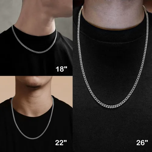 Miniatura 4 de EMATU Cadena de eslabones cubanos para hombres y mujeres cadena de plata de 0197in para hombre 18 22 26 pulgadas Acero inoxidable No es una piedra