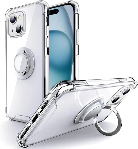 Silverback Funda transparente diseñada para iPhone 15 con soporte de anillo, protección que absorbe los golpes, a prueba de golpes, funda para