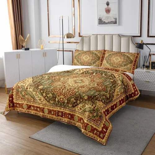 Miniatura 4 de Erosebridal Juego de ropa de cama oriental tamaño King, vintage, juego de colcha Art Deco de terracota, juego de edredón estético hippie