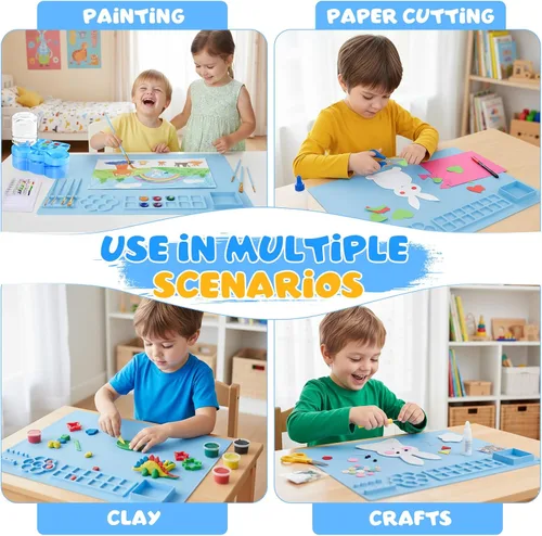 Miniatura 4 de Kits de pintura artística, estación de pintura, incluyendo limpiador de pinceles de pintura mejorado, tapete de pintura de silicona de 20 x 16 Azul