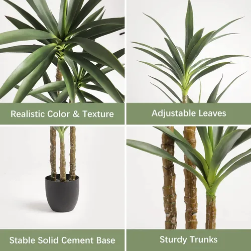 Miniatura 3 de Waoops - Árbol artificial de 1.43 metros con planta de agave falsa de 3 cabezas en maceta de plástico, árbol falso para decoración del hogar