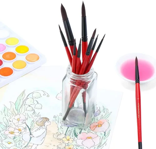 Miniatura 5 de Transon Juego de 9 pinceles redondos para pintura acrílica, acuarela, tinta de gouache, manualidades y pintura de detalles
