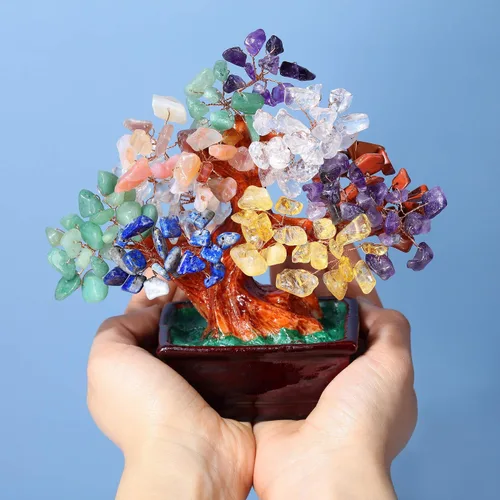 Miniatura 4 de Jovivi Gema natural de cristal de 7 chakras para árbol de dinero, base de resina estilo bonsái, decoración de Feng Shui para árboles artificiales