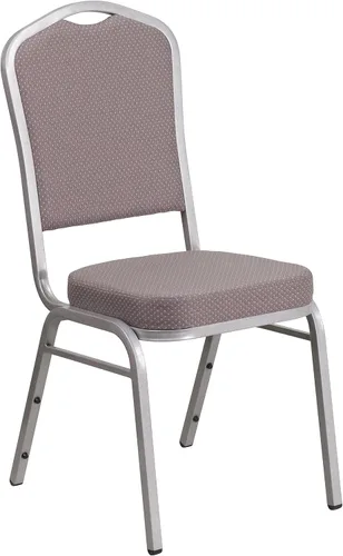 Miniatura 49 de Flash Furniture HERCULES Series - Silla apilable para banquetes con respaldo de corona en tela negra con estampado, marco de vena plateada Tela