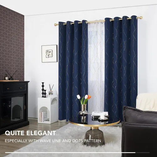 Miniatura 4 de Deconovo - Cortinas blackout con patrón de constelación, estampado metálico, ojales y bloqueo de luz para ventana de sala, 2 paneles