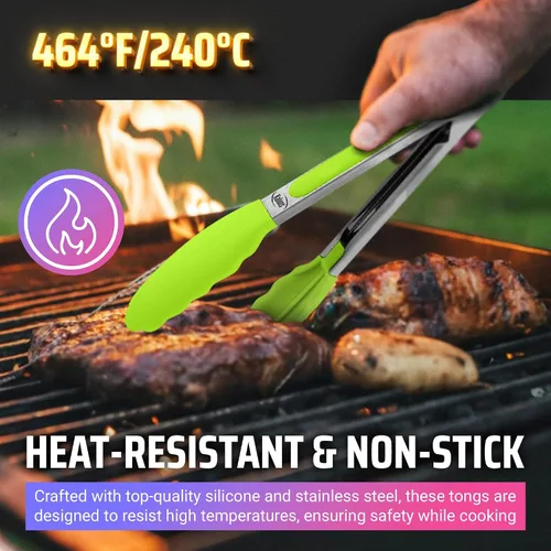 Miniatura 4 de Kaluns Pinzas de Cocina para Cocinar a la Parrilla Juego de 4, Pinzas para Parrilla BBQ con Punta de Silicona Acero Inoxidable Resistente al Calor