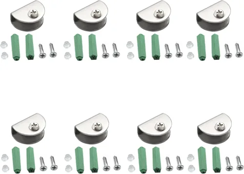 Miniatura 12 de Soporte de estante de vidrio ajustable de acero inoxidable, 4 unidades, medio redondo, para puerta pequeña, para gabinete de puerta pequeña, soporte