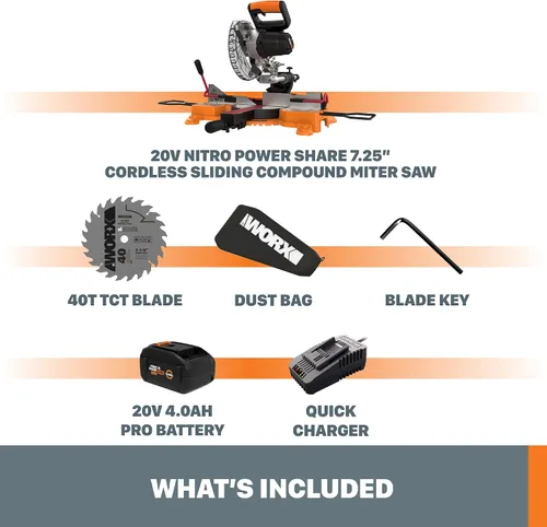 Miniatura 6 de WORX Sierra ingletadora compuesta deslizante inalámbrica de 20 V