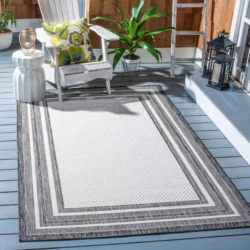 Miniatura 56 de SAFAVIEH Alfombra lavable al aire libre Courtyard Collection – 4' x 5'7", beige oscuro y beige, no desprende pelusa y fácil de limpiar, ideal