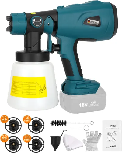 Taingwei Pulverizador de pintura inalámbrico para batería Makita LXT de 18 V, pistola pulverizadora de pintura HVLP de 200 W con motor sin