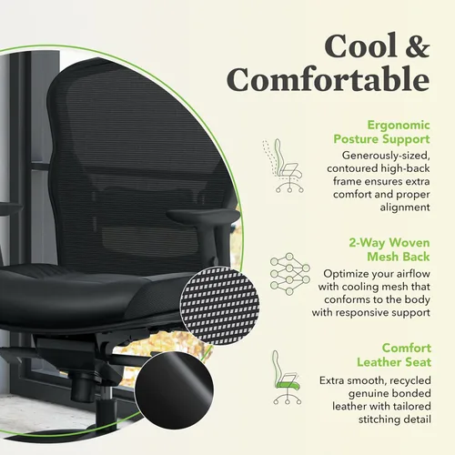 Miniatura 6 de HON Wave Silla de Oficina Ergonómica de Cuero con Respaldo Alto, Soporte Lumbar con Brazos Ajustables, Asiento Ergonómico de Malla Transpirable