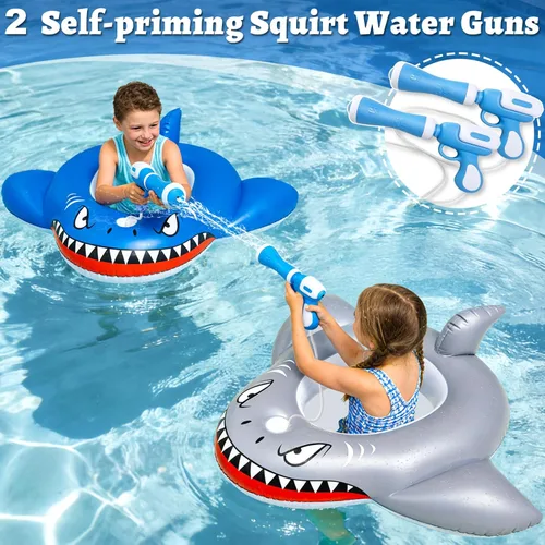 Miniatura 2 de 2 Pack Inflatable Shark Pool Floats Kids 3-11 Years, Kids Floaties Swimming Pool Toys with 2 Water Squirt Guns Boys Girls Party Float Ride-on