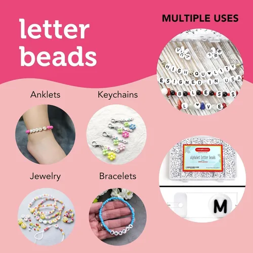 Miniatura 3 de Incraftables 1200 cuentas redondas de letras para la fabricación de joyas (0.27 pulgadas), letras de la A a la Z, alfabeto negro para pulseras