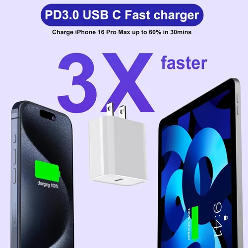 Miniatura 4 de Cargador para iPhone 16 15 de carga rápida, 2 unidades de 20 W, cargador de pared USB C, bloques de adaptador, cubo con cable de carga rápida USB C