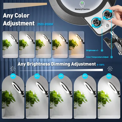Miniatura 5 de KIRKAS Lupa 12X con luz y soporte, cualquier modo de color y brillo sin escalones, lámpara LED de aumento con abrazadera, lente de lupa 2 en 1