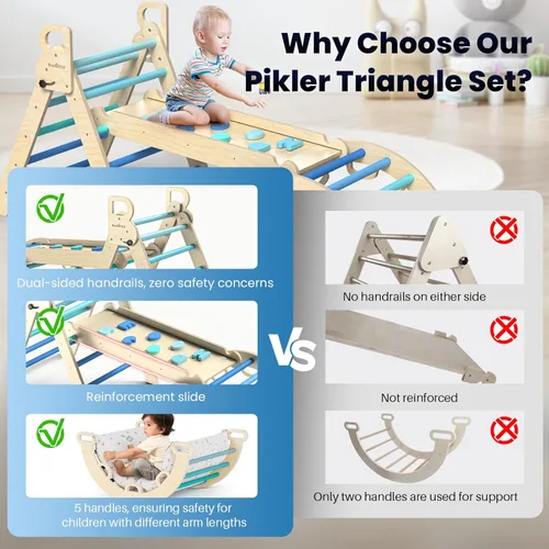 Miniatura 4 de BlueWood Pikler - Juego de triángulos plegables de madera para niños pequeños, juguetes de escalada para interiores, patio de juegos en la selva