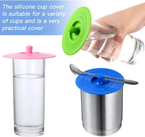 Miniatura 3 de Boao 10 fundas de silicona para tazas para bebidas, tapas de silicona antipolvo de 4 pulgadas con soporte para cuchara para taza de café, té, tapas