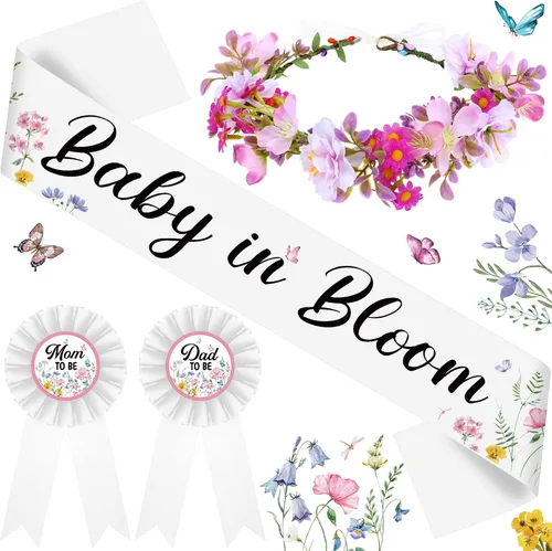 Miniatura 9 de Ceenna Decoración de oso azul para baby shower, banda para mamá y papá, corona de flores para niños, baby shower, revelaciones de género que podemos