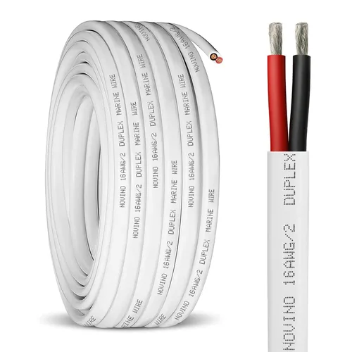Cable marino dúplex de calibre 16, cable eléctrico de grado marino de cobre estañado, 16 AWG, 50 pies, para uso al aire libre en lanchas,