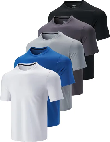 Paquete de 5 camisetas de manga corta, con cuello redondo y de secado rápido para hombre, camisetas deportivas para correr, entrenar o ir al gimnasio