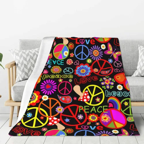 Miniatura 3 de Divertida y colorida manta hippie de paz y amor, mantas suaves de franela manta para cama acogedora y ligera de felpa regalos para mujeres, hombres